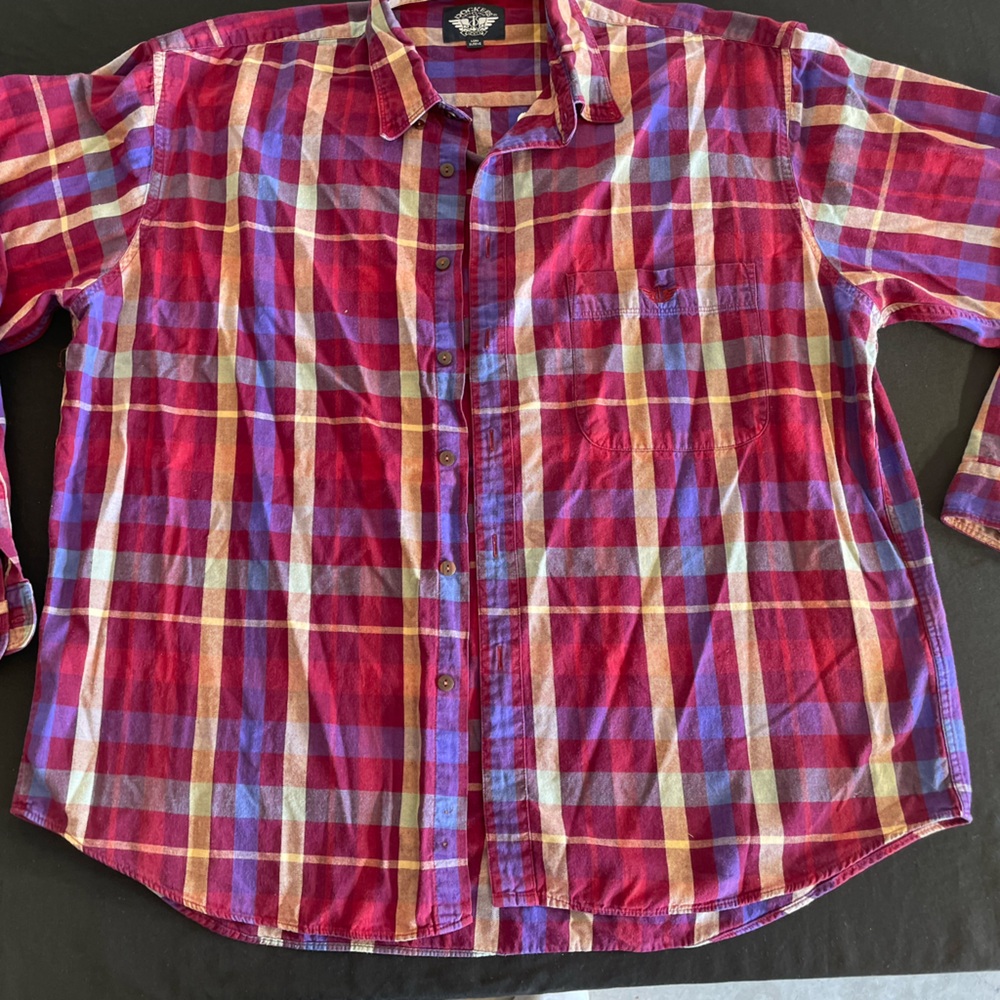 Dockers Plaid Button-Up Shirt Long Sleeve XL Red Blue Yellow Cotton Woven